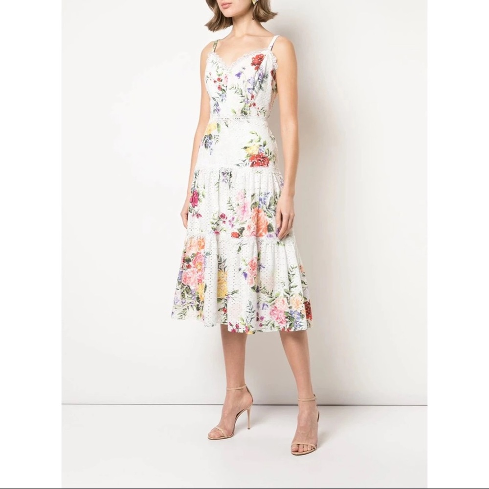 Marchesa Notte printed eyelet dress